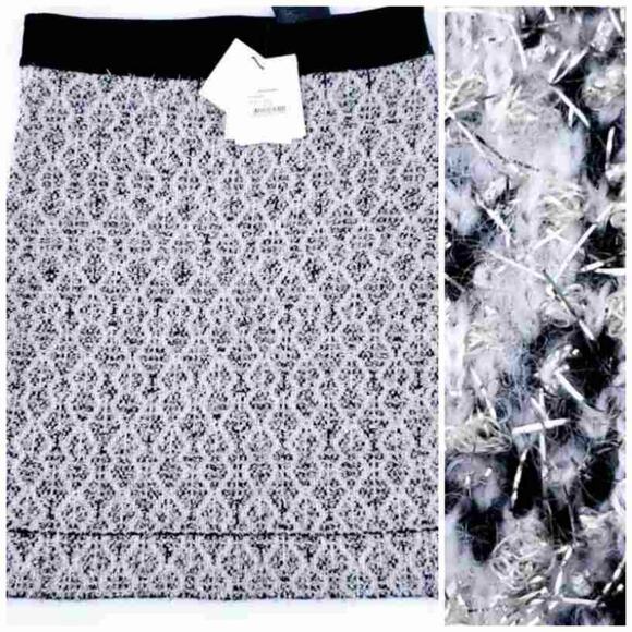 NEW Sandro Paris Skirt Pencil Mini Silver Metallic Black Stretchy Print SZ 1 - Picture 1 of 7